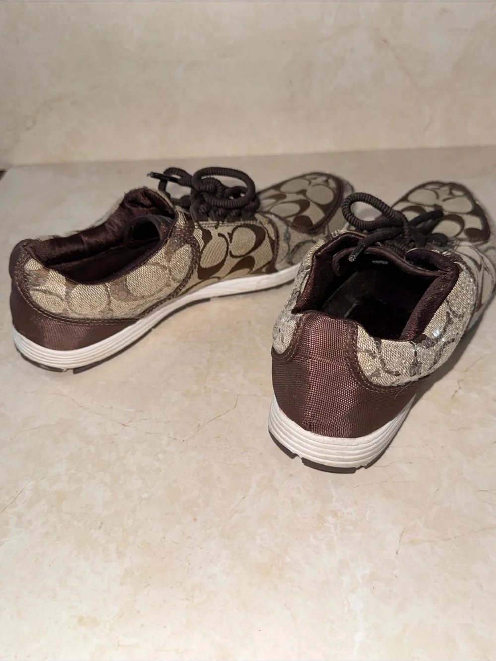 Coach Brown Signature Monogram Lace-Up Sneakers